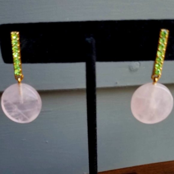 J. Crew Jewelry - NWT J Crew Pink Quartz Green Stones Drop Stud Earrings Brass